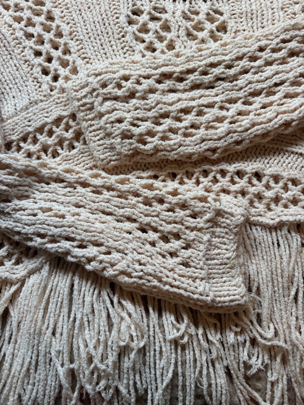 Free People Higher Love Crochet Fringe Sweater Boho Cream Open Knit Festival XS - Picture 4 of 9